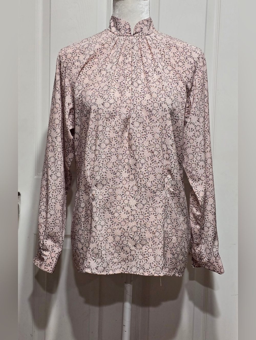Vintage Evan Picone High-Neck Blouse With Red Polka Dots & Roman Numeral Design